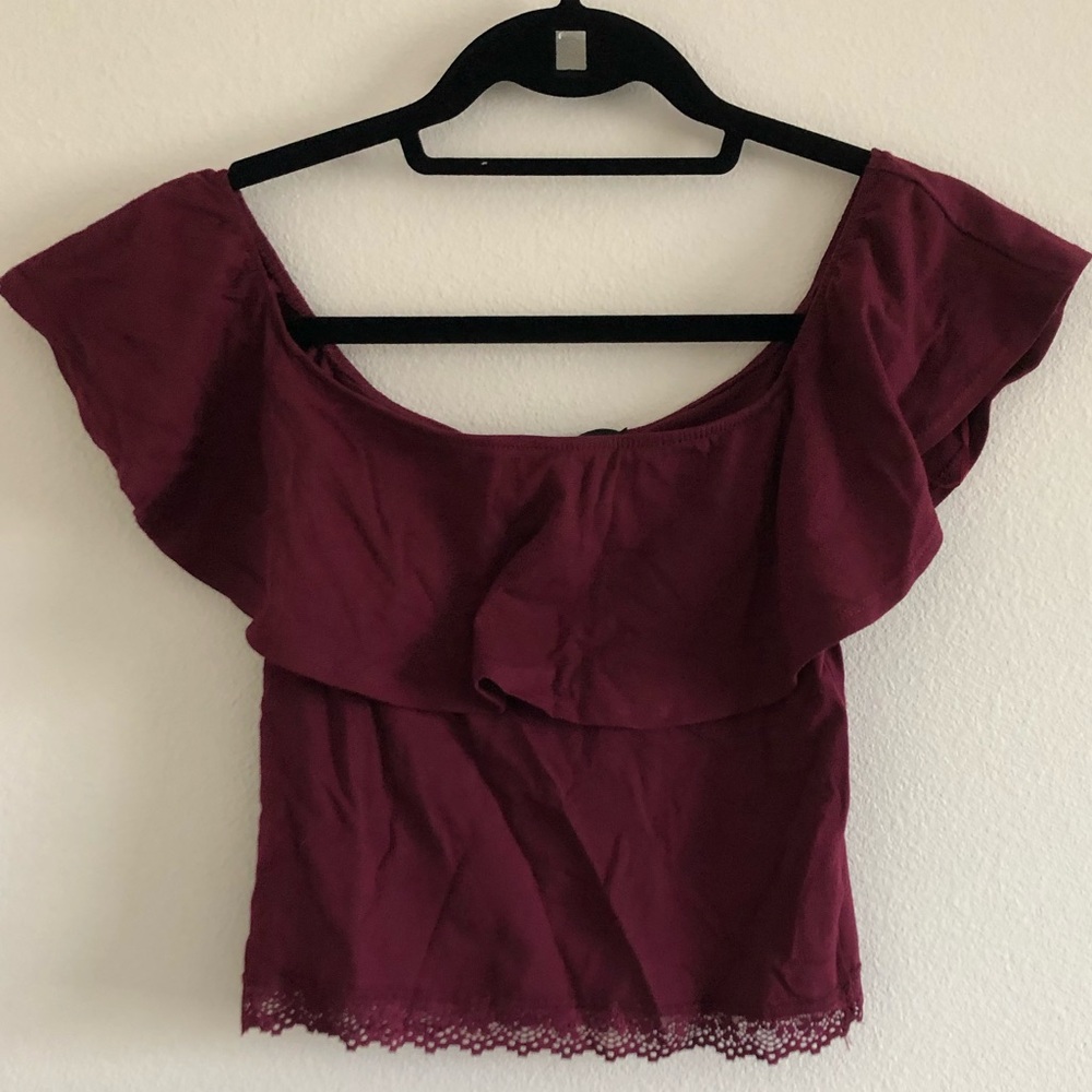 Burgundy Charlotte Russe off the shoulder crop top